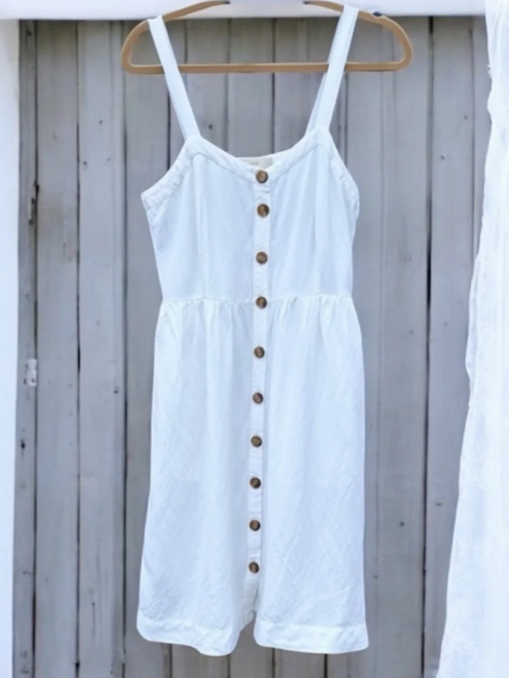 LOFT White Linen Blend Button Front Sundress 6 Coastal Cottagecore Dress - Picture 6 of 17